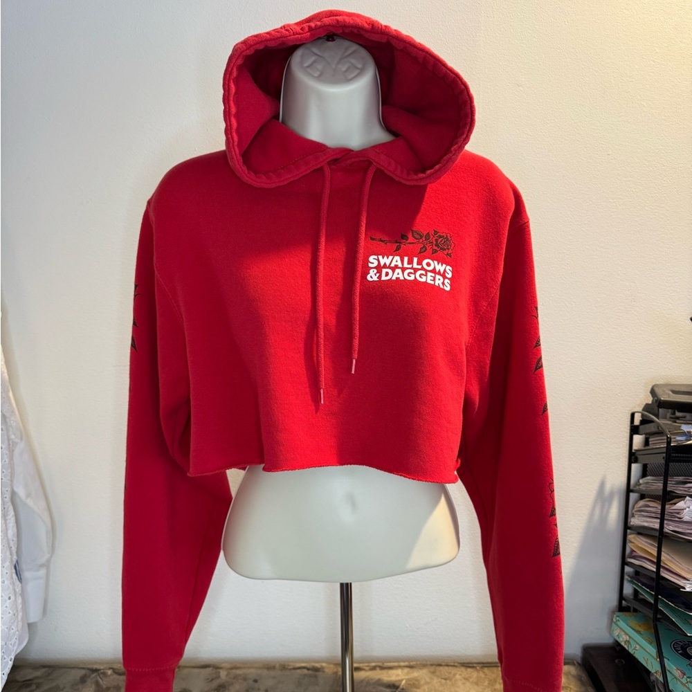 PacSun Crop Hoodie Swallows & Daggers Red XS
